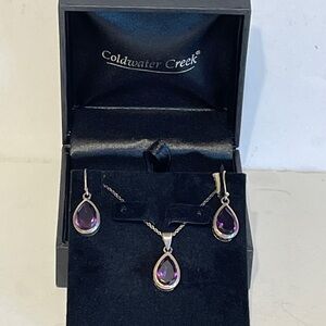 Coldwater Creek sterling silver Amethyst teardrop pendant Necklace & earrings